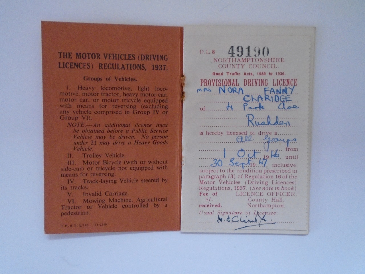 Rushden museum-Driving Licence Claridge