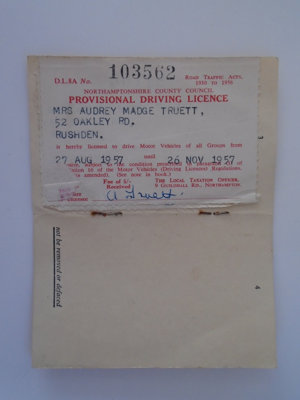 Rushden museum-Driving Licence Truett