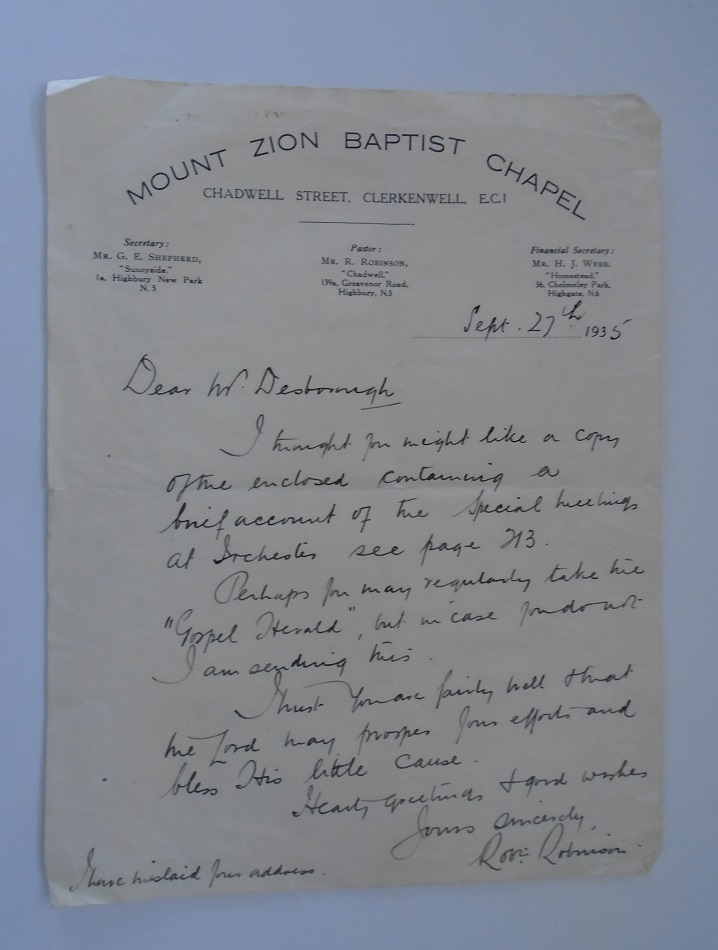 Rushden museum-letter to Mr. Desborough