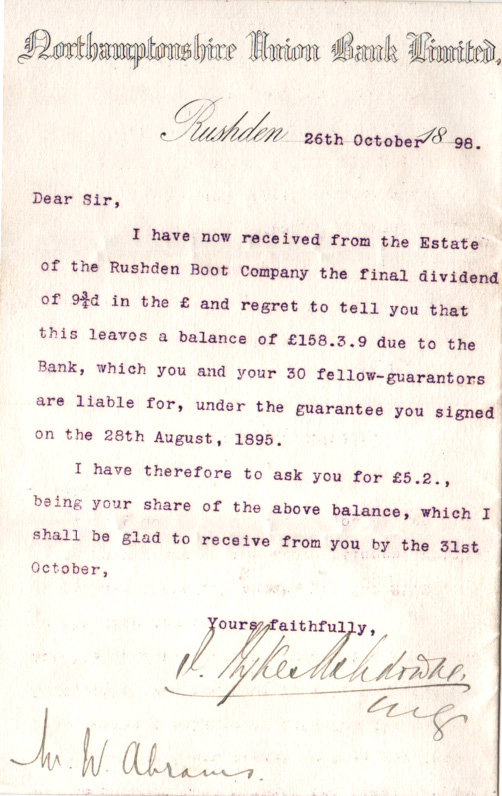 Rushden museum-letter from bank